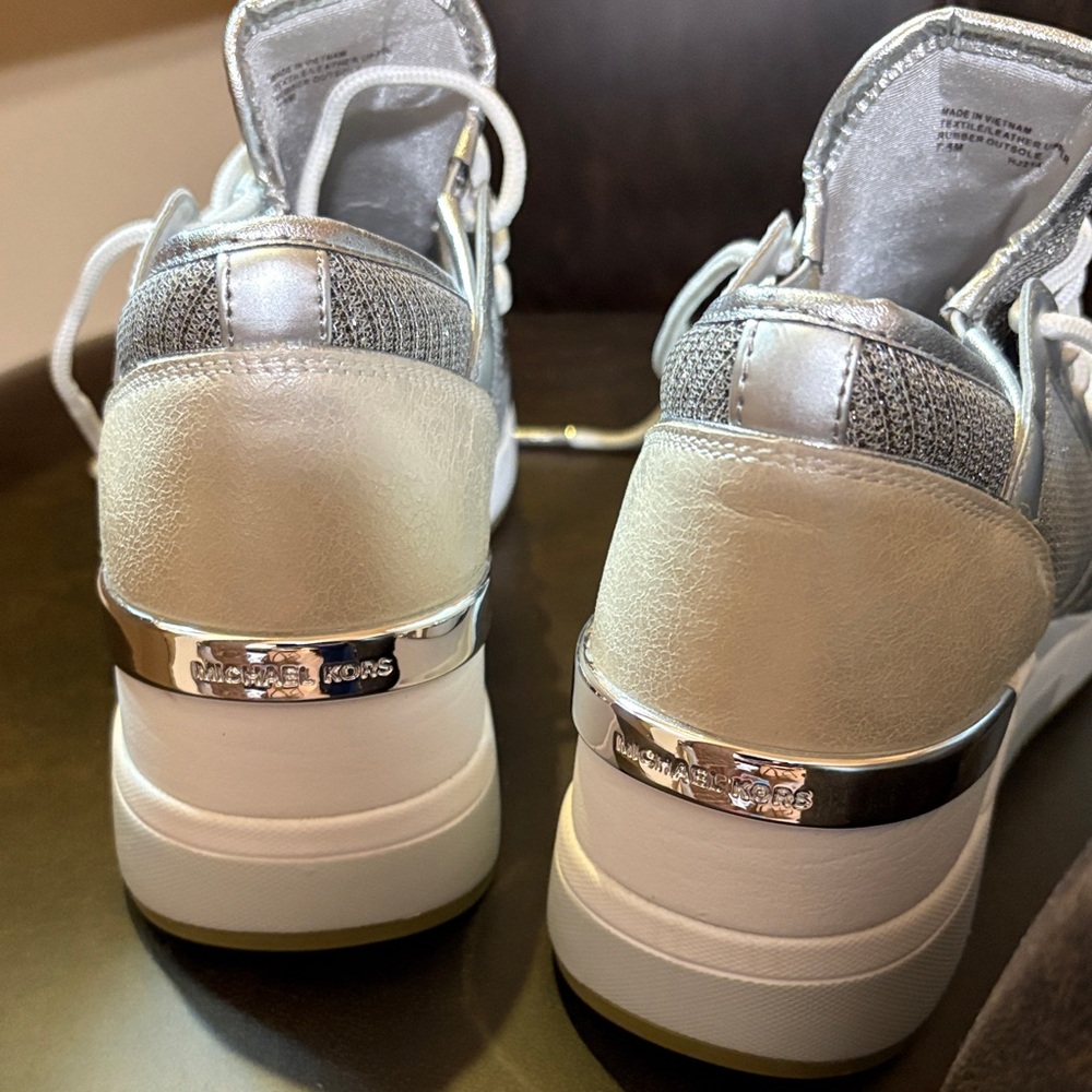 Michael Kors White and Silver Lace-Up Wedges Sneakers (Trainers) - Picture 7 of 8